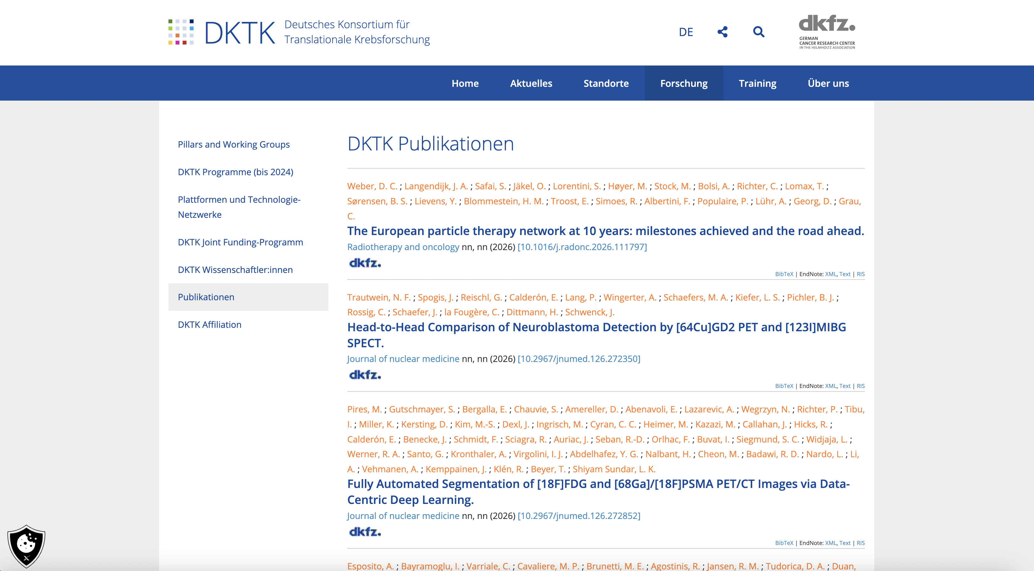 Wissenschaftliche Veröffentlichungen mit bibliografischen Angaben und Referenzmöglichkeiten. DKTK-Publikationsübersicht mit Autoren, Titeln, Fachzeitschriften, DOI-Links und Referenzexporten.